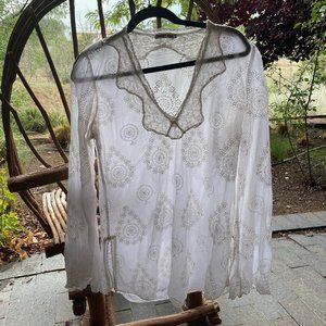 Johnny Was Sheer TunicTop with embroidery